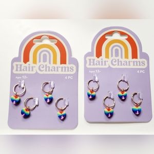 NWT 》2×《 RAINBOW HEART HAIR CHARMS!